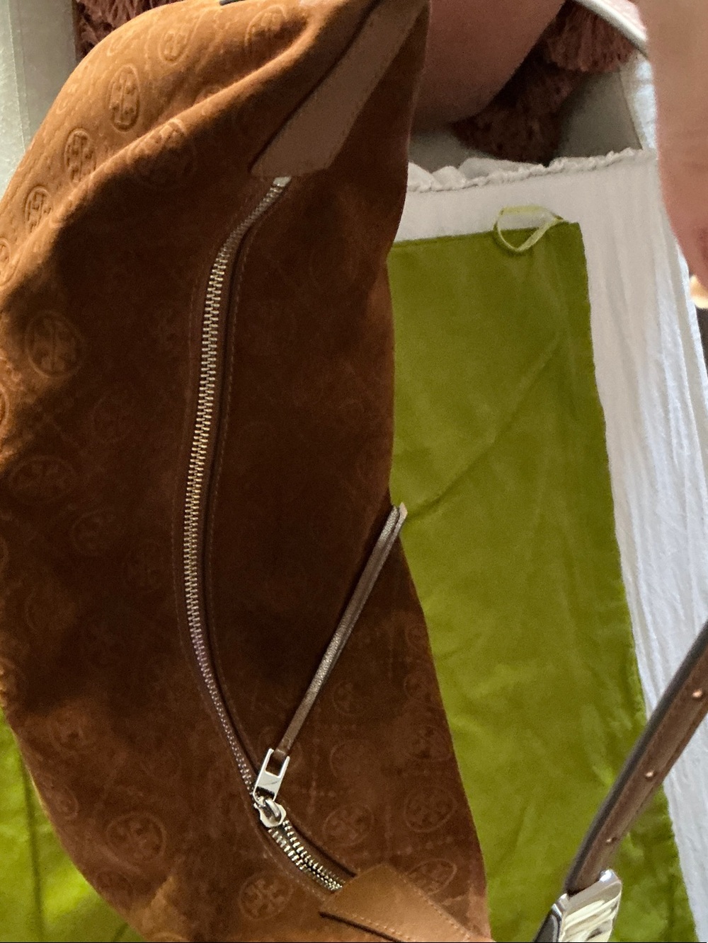 Tory Burch Chestnut Suede half moon Bag - Picture 7 of 10